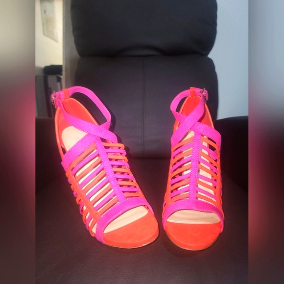 Pink & orange open toe heels - Picture 5 of 5